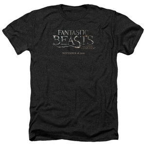 AN OFFCIALLY LICENSED FANTASTIC BEASTS LOGO MEN'S HEATHER T-SHIRT CHARCOAL