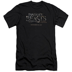 AN OFFCIALLY LICENSED FANTASTIC BEASTS LOGO MEN'S PREMIUM SLIM FIT T-SHIRT BLACK