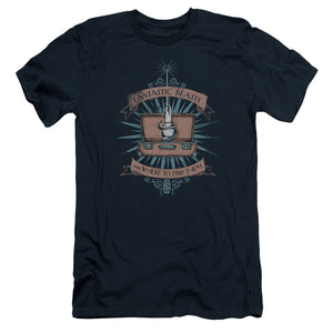 AN OFFCIALLY LICENSED FANTASTIC BEASTS BRIEFCASE MEN'S PREMIUM SLIM FIT T-SHIRT NAVY
