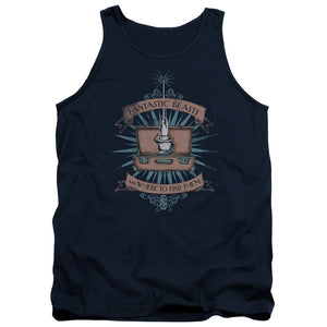 AN OFFCIALLY LICENSED FANTASTIC BEASTS BRIEFCASE ADULT UNISEX TANK TOP NAVY