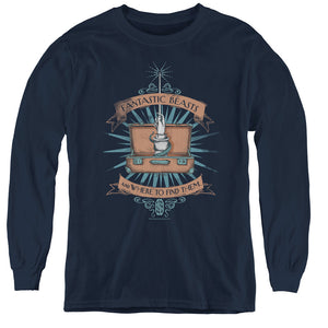 AN OFFCIALLY LICENSED FANTASTIC BEASTS BRIEFCASE YOUTH LONG SLEEVE T-SHIRT NAVY