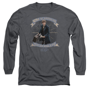 AN OFFCIALLY LICENSED FANTASTIC BEASTS NEWT SCAMANDER MEN'S LONG SLEEVE T-SHIRT CHARCOAL