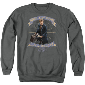 AN OFFCIALLY LICENSED FANTASTIC BEASTS NEWT SCAMANDER ADULT UNISEX CREWNECK SWEATSHIRT CHARCOAL