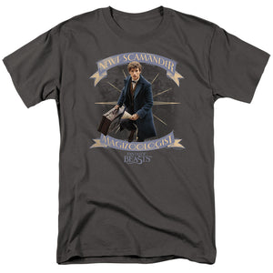 AN OFFCIALLY LICENSED FANTASTIC BEASTS NEWT SCAMANDER MEN'S REGULAR FIT T-SHIRT CHARCOAL