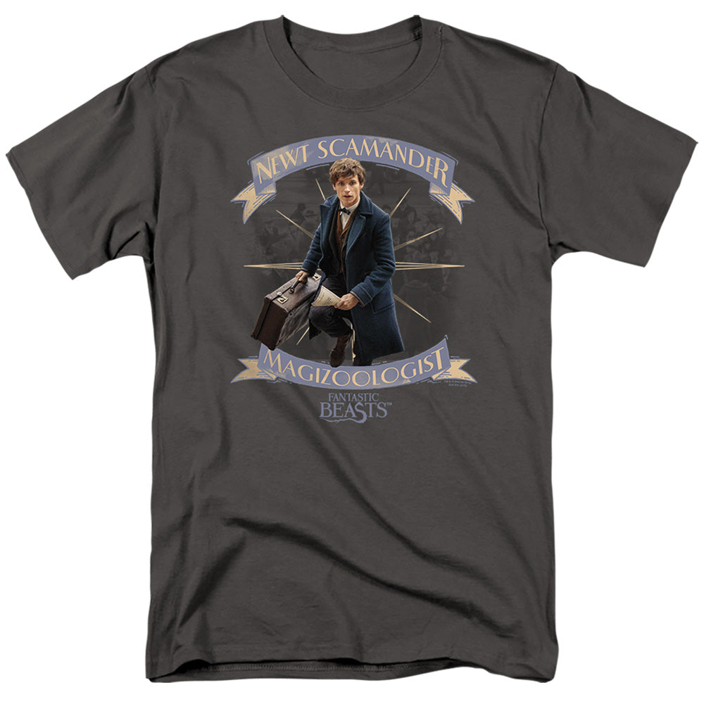 AN OFFCIALLY LICENSED FANTASTIC BEASTS NEWT SCAMANDER MEN'S REGULAR FIT T-SHIRT CHARCOAL
