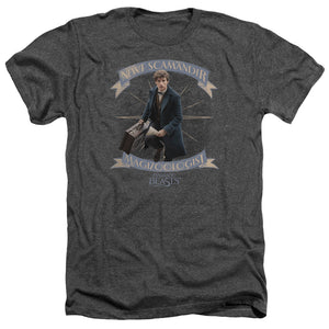 AN OFFCIALLY LICENSED FANTASTIC BEASTS NEWT SCAMANDER MEN'S HEATHER T-SHIRT CHARCOAL