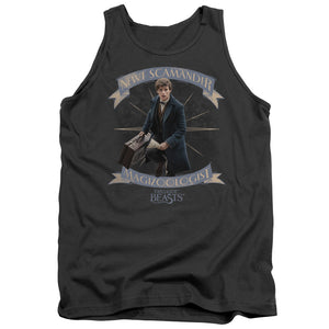 AN OFFCIALLY LICENSED FANTASTIC BEASTS NEWT SCAMANDER ADULT UNISEX TANK TOP CHARCOAL