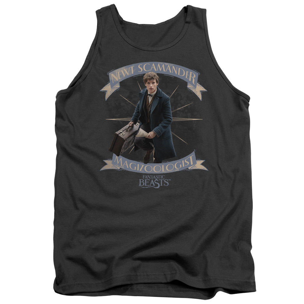 AN OFFCIALLY LICENSED FANTASTIC BEASTS NEWT SCAMANDER ADULT UNISEX TANK TOP CHARCOAL