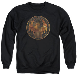 AN OFFCIALLY LICENSED FANTASTIC BEASTS MAGICAL CONGRESS CREST ADULT UNISEX CREWNECK SWEATSHIRT BLACK