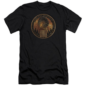 AN OFFCIALLY LICENSED FANTASTIC BEASTS MAGICAL CONGRESS CREST MEN'S PREMIUM SLIM FIT T-SHIRT BLACK