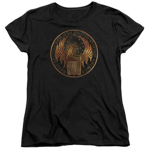 AN OFFCIALLY LICENSED FANTASTIC BEASTS MAGICAL CONGRESS CREST WOMEN'S REGULAR FIT T-SHIRT BLACK