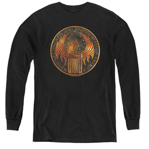 AN OFFCIALLY LICENSED FANTASTIC BEASTS MAGICAL CONGRESS CREST YOUTH LONG SLEEVE T-SHIRT BLACK