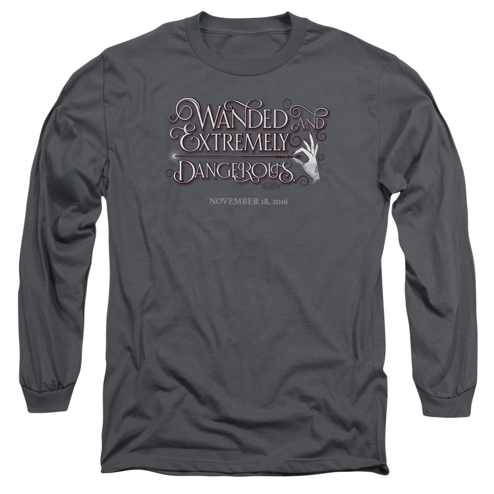 AN OFFCIALLY LICENSED FANTASTIC BEASTS WANDED MEN'S LONG SLEEVE T-SHIRT CHARCOAL
