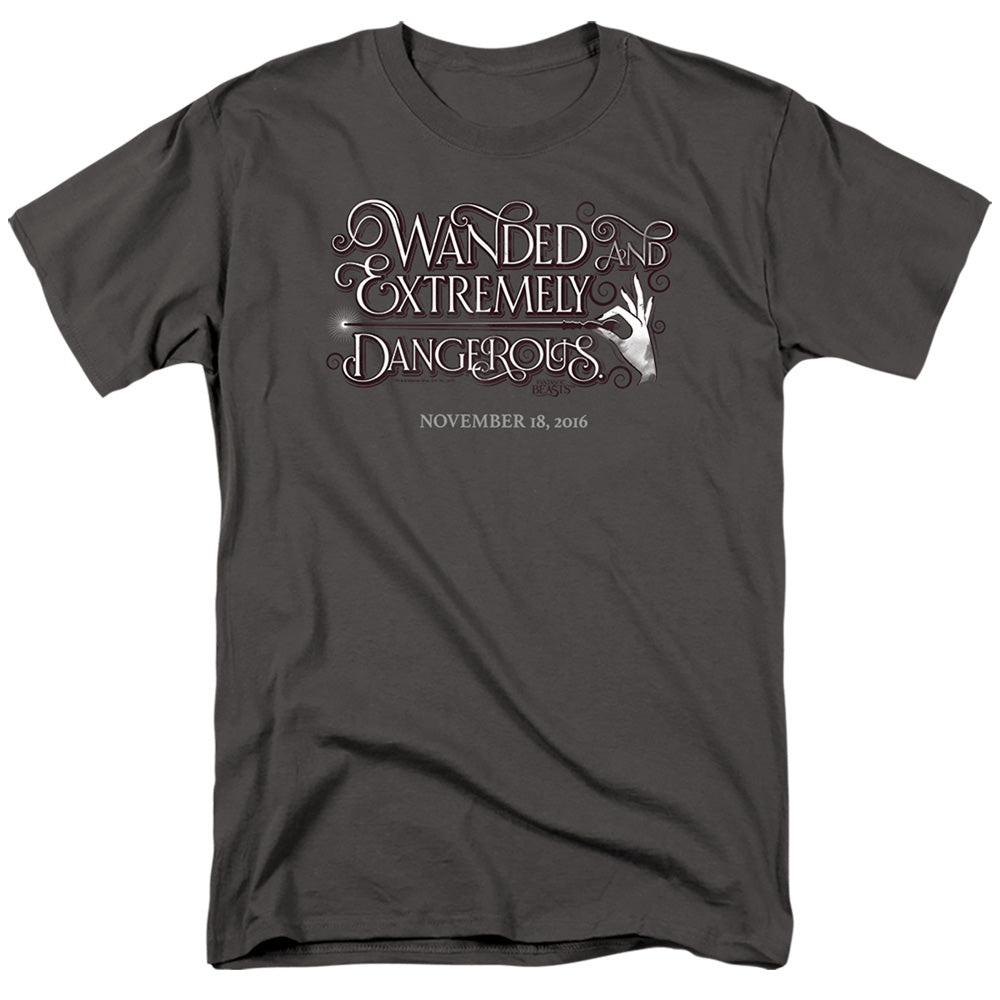 AN OFFCIALLY LICENSED FANTASTIC BEASTS WANDED MEN'S REGULAR FIT T-SHIRT CHARCOAL