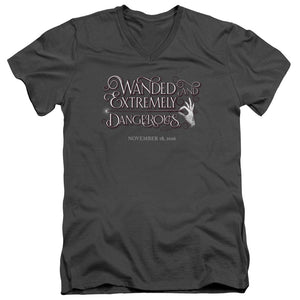 AN OFFCIALLY LICENSED FANTASTIC BEASTS WANDED MEN'S V-NECK T-SHIRT CHARCOAL
