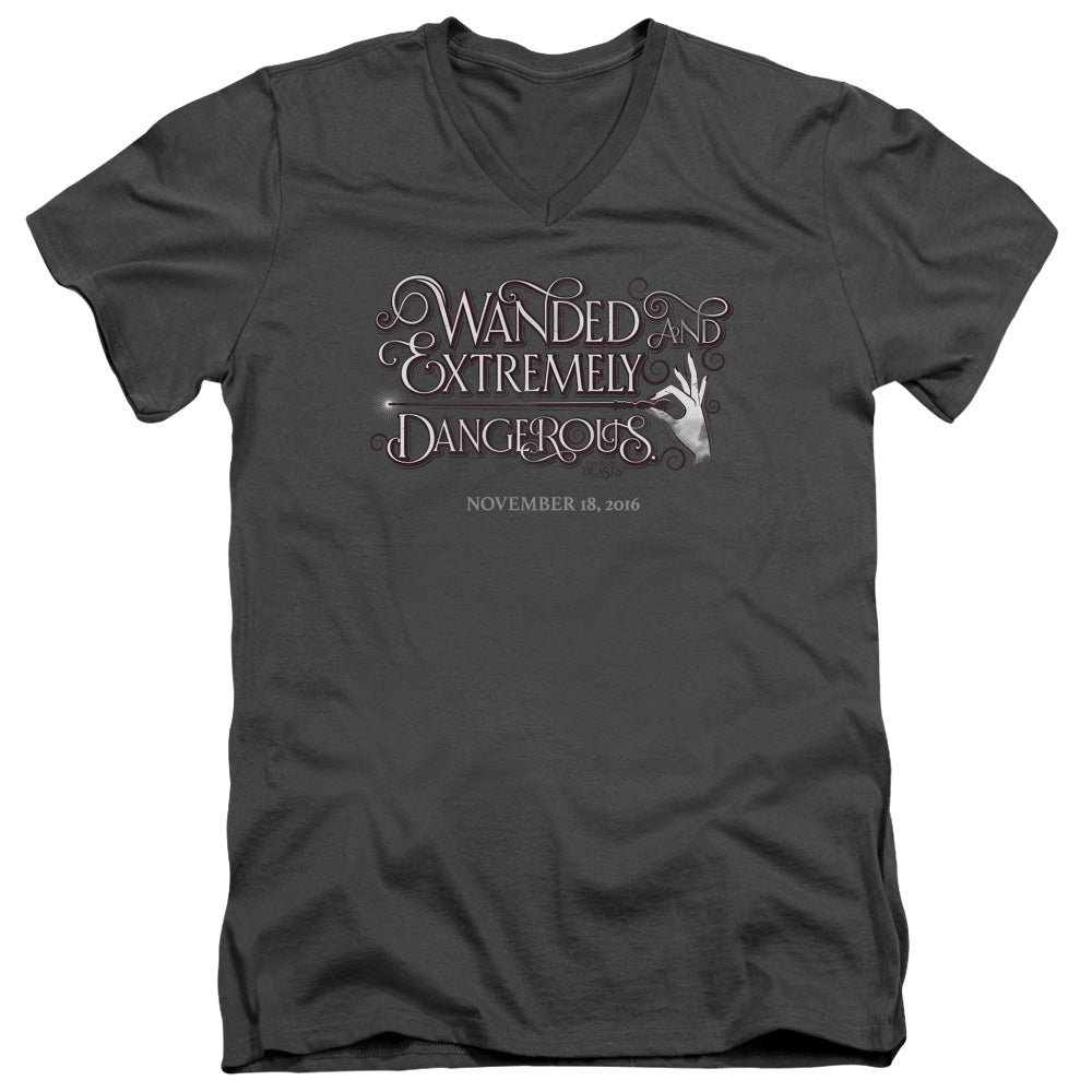 AN OFFCIALLY LICENSED FANTASTIC BEASTS WANDED MEN'S V-NECK T-SHIRT CHARCOAL