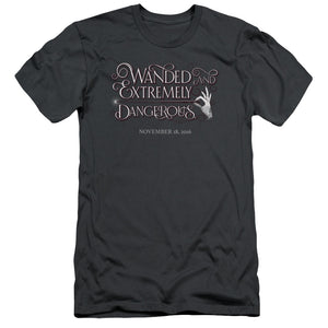 AN OFFCIALLY LICENSED FANTASTIC BEASTS WANDED MEN'S PREMIUM SLIM FIT T-SHIRT CHARCOAL