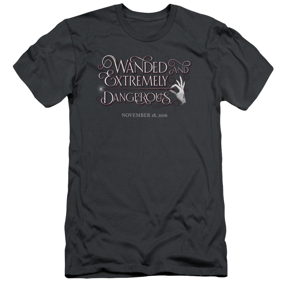 AN OFFCIALLY LICENSED FANTASTIC BEASTS WANDED MEN'S PREMIUM SLIM FIT T-SHIRT CHARCOAL