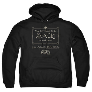 AN OFFCIALLY LICENSED FANTASTIC BEASTS MAGIC TO WORK HERE ADULT UNISEX PULLOVER HOODIE BLACK