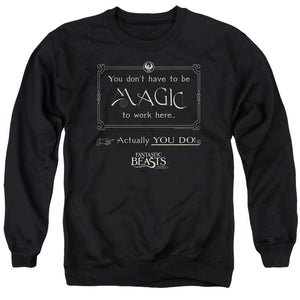 AN OFFCIALLY LICENSED FANTASTIC BEASTS MAGIC TO WORK HERE ADULT UNISEX CREWNECK SWEATSHIRT BLACK