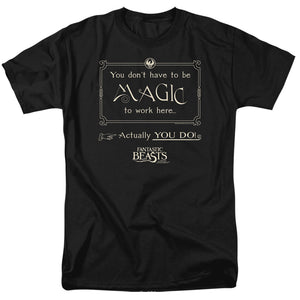 AN OFFCIALLY LICENSED FANTASTIC BEASTS MAGIC TO WORK HERE MEN'S REGULAR FIT T-SHIRT BLACK