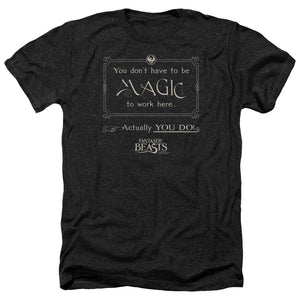 AN OFFCIALLY LICENSED FANTASTIC BEASTS MAGIC TO WORK HERE MEN'S HEATHER T-SHIRT CHARCOAL