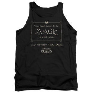 AN OFFCIALLY LICENSED FANTASTIC BEASTS MAGIC TO WORK HERE ADULT UNISEX TANK TOP BLACK