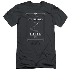 AN OFFCIALLY LICENSED FANTASTIC BEASTS CURSE IT MEN'S PREMIUM SLIM FIT T-SHIRT CHARCOAL