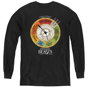 AN OFFCIALLY LICENSED FANTASTIC BEASTS THREAT GAUGE YOUTH LONG SLEEVE T-SHIRT BLACK