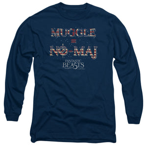 AN OFFCIALLY LICENSED FANTASTIC BEASTS UK US NO MAJ MEN'S LONG SLEEVE T-SHIRT NAVY