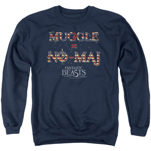 AN OFFCIALLY LICENSED FANTASTIC BEASTS UK US NO MAJ ADULT UNISEX CREWNECK SWEATSHIRT NAVY
