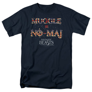 AN OFFCIALLY LICENSED FANTASTIC BEASTS UK US NO MAJ MEN'S REGULAR FIT T-SHIRT NAVY