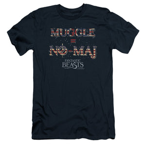 AN OFFCIALLY LICENSED FANTASTIC BEASTS UK US NO MAJ MEN'S PREMIUM SLIM FIT T-SHIRT NAVY