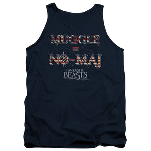 AN OFFCIALLY LICENSED FANTASTIC BEASTS UK US NO MAJ ADULT UNISEX TANK TOP NAVY