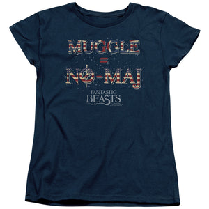 AN OFFCIALLY LICENSED FANTASTIC BEASTS UK US NO MAJ WOMEN'S REGULAR FIT T-SHIRT NAVY