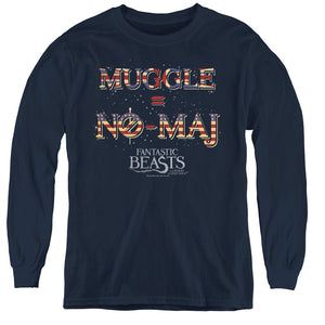 AN OFFCIALLY LICENSED FANTASTIC BEASTS UK US NO MAJ YOUTH LONG SLEEVE T-SHIRT NAVY