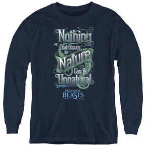 AN OFFCIALLY LICENSED FANTASTIC BEASTS UNNATURAL YOUTH LONG SLEEVE T-SHIRT NAVY