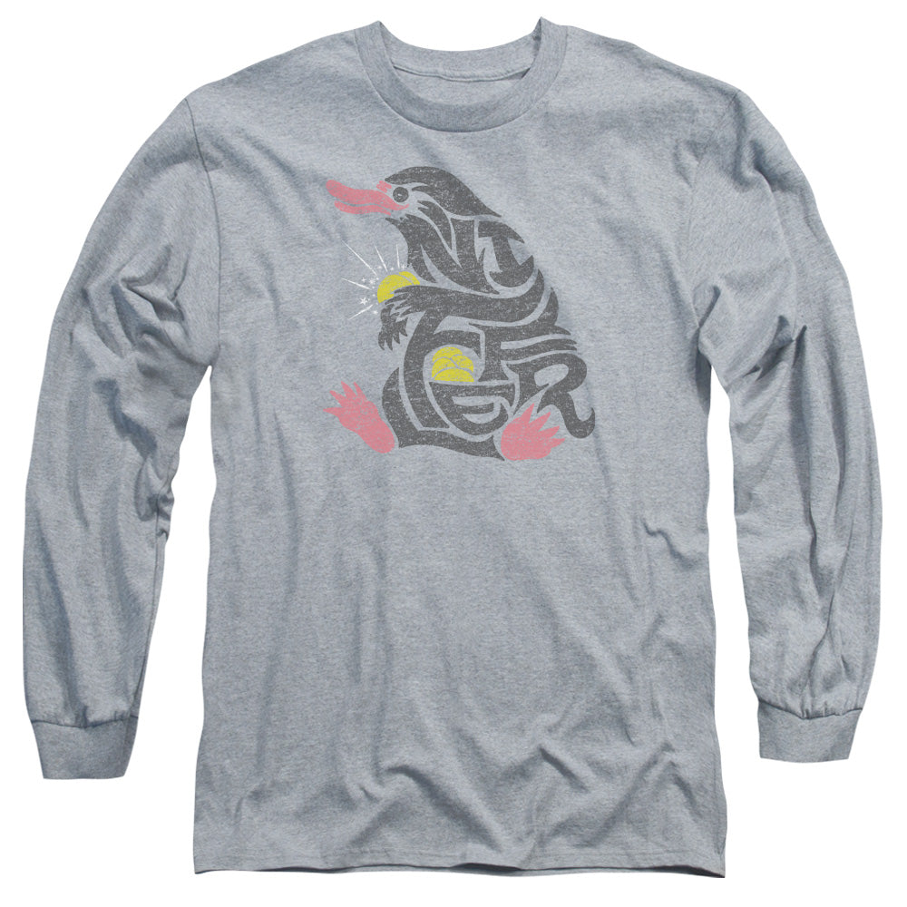 AN OFFCIALLY LICENSED FANTASTIC BEASTS NIFFLER MEN'S LONG SLEEVE T-SHIRT ATHLETIC HEATHER