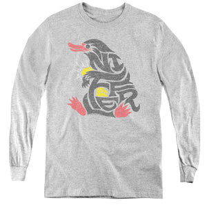 AN OFFCIALLY LICENSED FANTASTIC BEASTS NIFFLER YOUTH LONG SLEEVE T-SHIRT ATHLETIC HEATHER