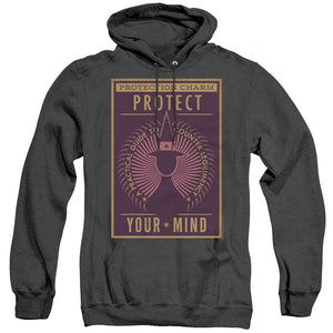 AN OFFCIALLY LICENSED FANTASTIC BEASTS PROTECT YOUR MIND ADULT UNISEX HEATHER PULLOVER HOODIE BLACK