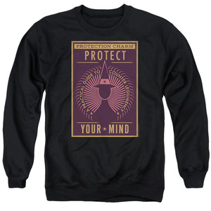 AN OFFCIALLY LICENSED FANTASTIC BEASTS PROTECT YOUR MIND ADULT UNISEX CREWNECK SWEATSHIRT BLACK