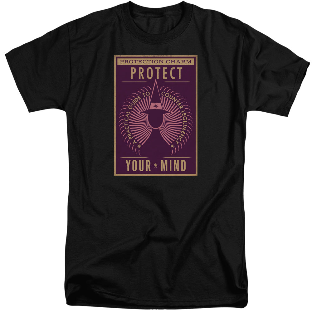 AN OFFCIALLY LICENSED FANTASTIC BEASTS PROTECT YOUR MIND MEN'S TALL FIT T-SHIRT BLACK