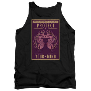 AN OFFCIALLY LICENSED FANTASTIC BEASTS PROTECT YOUR MIND ADULT UNISEX TANK TOP BLACK