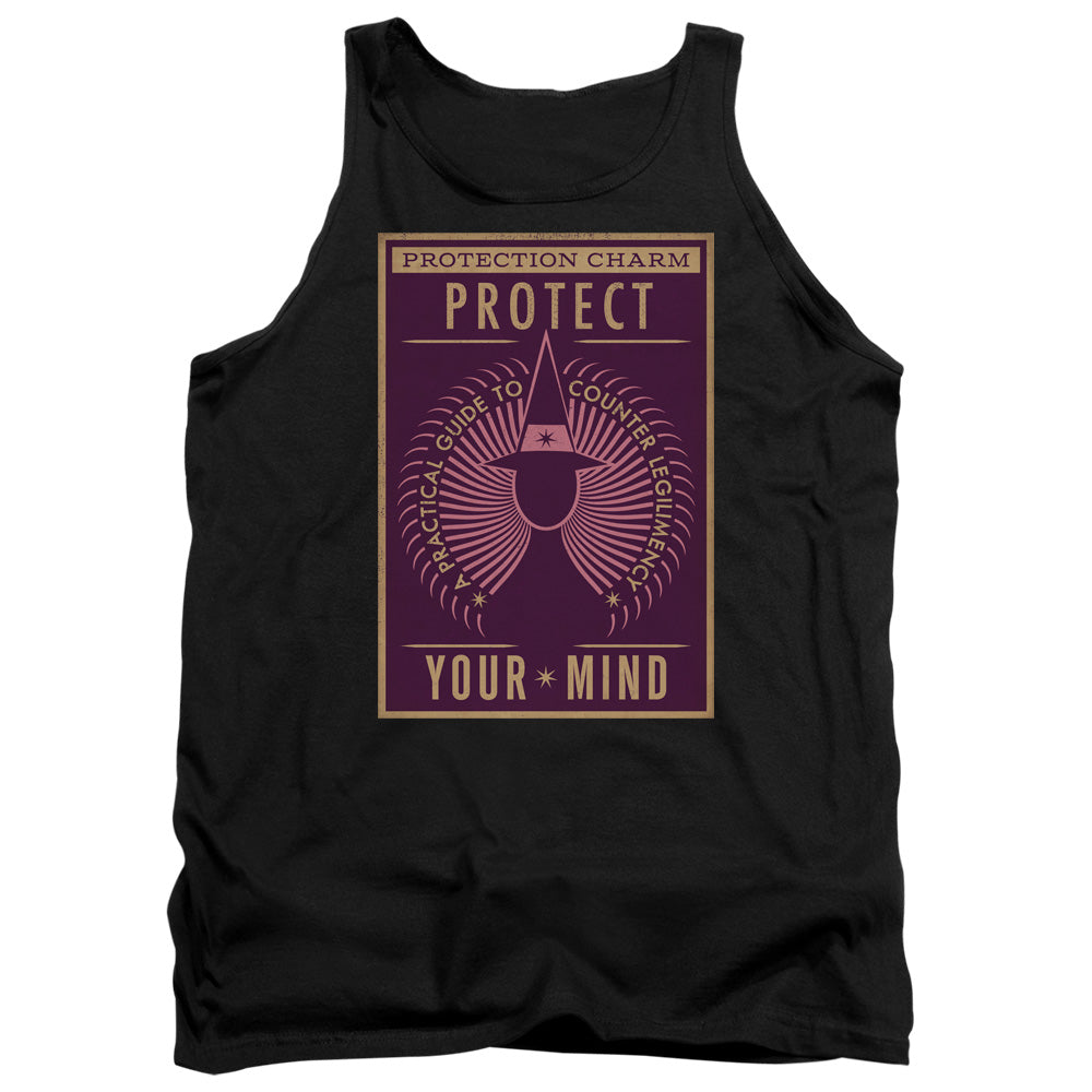 AN OFFCIALLY LICENSED FANTASTIC BEASTS PROTECT YOUR MIND ADULT UNISEX TANK TOP BLACK