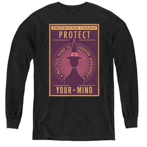 AN OFFCIALLY LICENSED FANTASTIC BEASTS PROTECT YOUR MIND YOUTH LONG SLEEVE T-SHIRT BLACK