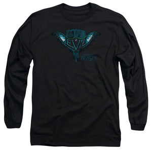 AN OFFCIALLY LICENSED FANTASTIC BEASTS SWOOPING EVIL MEN'S LONG SLEEVE T-SHIRT BLACK