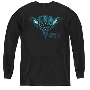 AN OFFCIALLY LICENSED FANTASTIC BEASTS SWOOPING EVIL YOUTH LONG SLEEVE T-SHIRT BLACK