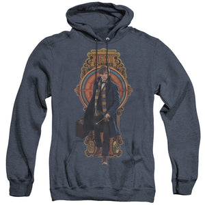 AN OFFCIALLY LICENSED FANTASTIC BEASTS NEWT SCAMANDER ADULT UNISEX HEATHER PULLOVER HOODIE NAVY