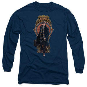 AN OFFCIALLY LICENSED FANTASTIC BEASTS NEWT SCAMANDER MEN'S LONG SLEEVE T-SHIRT NAVY