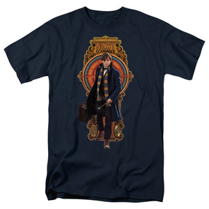 AN OFFCIALLY LICENSED FANTASTIC BEASTS NEWT SCAMANDER MEN'S REGULAR FIT T-SHIRT NAVY